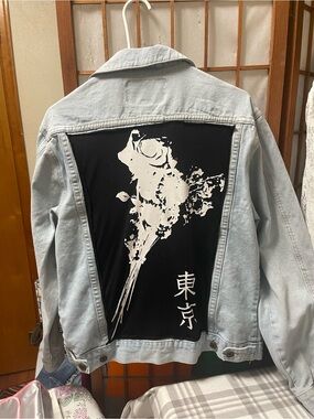 Brooklyn Cloth Light Wash Denim Jacket with Black & White Graphic Back